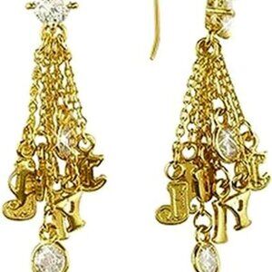 Juicy Couture "Ransom Note" Dangle Earrings - JC Logo / Chain Letter Crystals